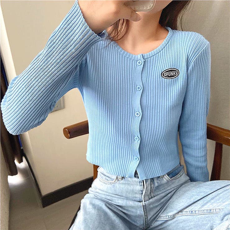 刺しゅうロゴクロップドリブニットカーディガン 秋 冬 | SHEENA  | 詳細画像16 