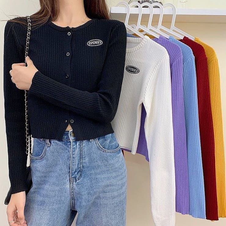 刺しゅうロゴクロップドリブニットカーディガン 秋 冬 | SHEENA  | 詳細画像24 