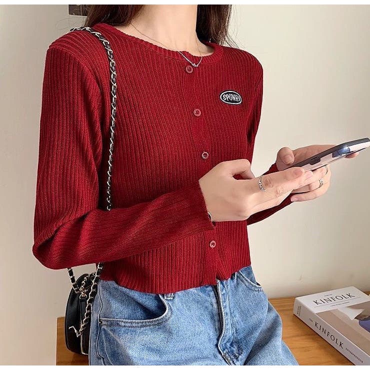 刺しゅうロゴクロップドリブニットカーディガン 秋 冬 | SHEENA  | 詳細画像7 