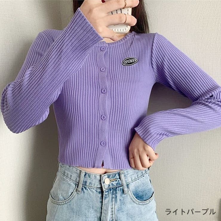 ライトパープル | 刺しゅうロゴクロップドリブニットカーディガン 秋 冬 | SHEENA 