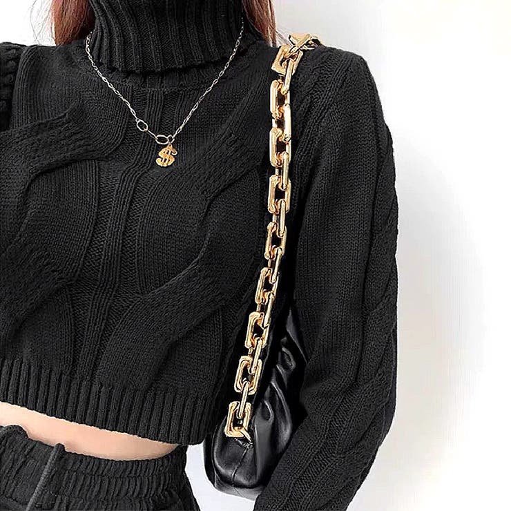 クロップド丈タートルネックニットトップス 秋 冬[品番