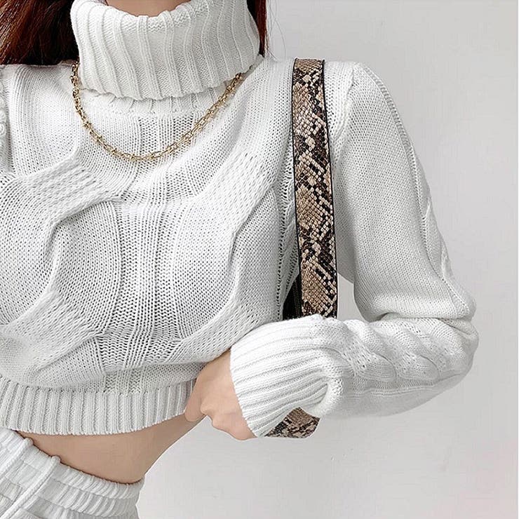 クロップド丈タートルネックニットトップス 秋 冬[品番