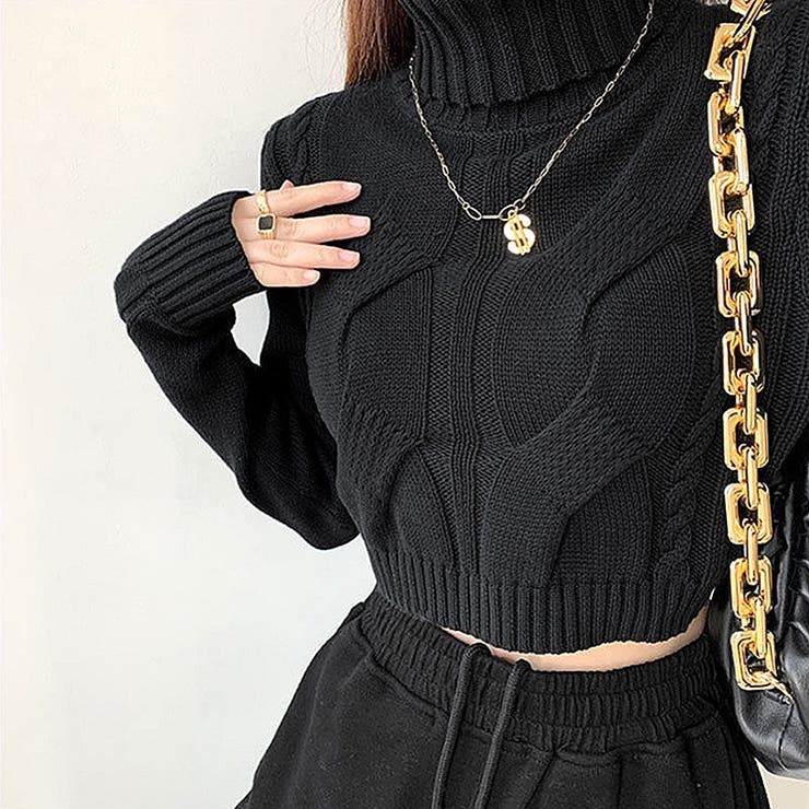 クロップド丈タートルネックニットトップス 秋 冬[品番：SHNW0008239