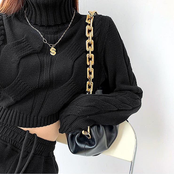 クロップド丈タートルネックニットトップス 秋 冬[品番：SHNW0008239