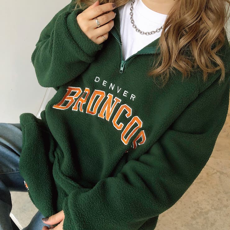 BIGシルエット刺しゅうロゴハーフジップボアトップス 秋 冬[品番