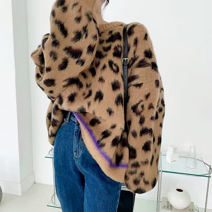 美品✨️マックスアンドコー 2022年 モヘア混 レオパード柄 ニット S~M相当 レオパード柄モヘアライクニットトップス 秋 冬[品番：SHNW0008291