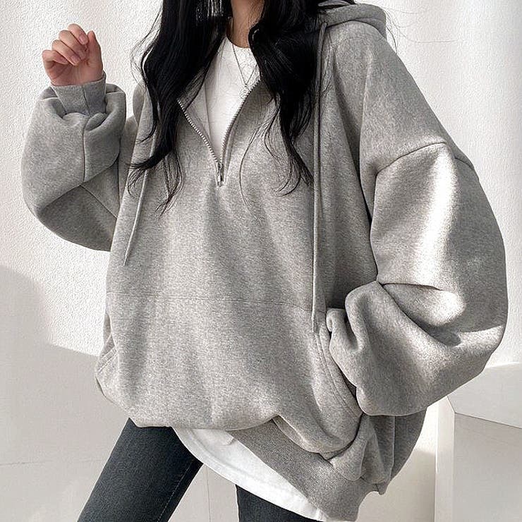 裏起毛ボリュームスリーブハーフジップトップス 秋 冬 | SHEENA  | 詳細画像3 