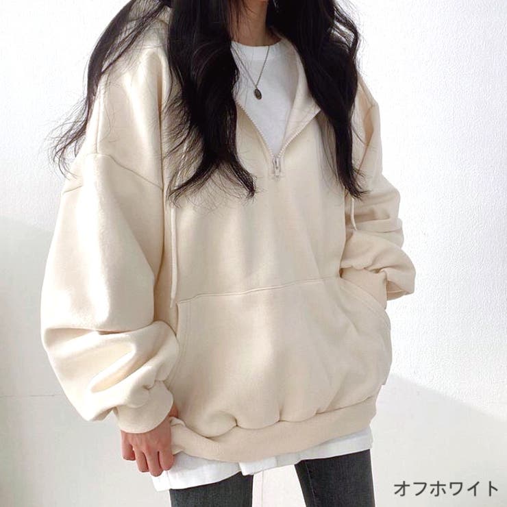 オフホワイト | 裏起毛ボリュームスリーブハーフジップトップス 秋 冬 | SHEENA 