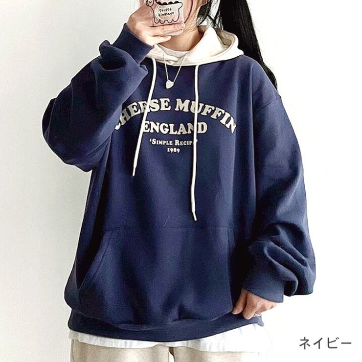 ネイビー | アーチロゴ配色パーカー 秋 冬 | SHEENA 