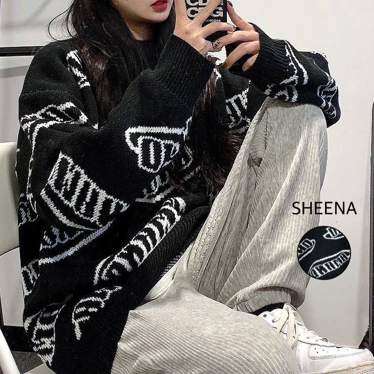 つる927ページです♥️ グラフィックロゴもちもちニットトップス 秋 冬[品番：SHNW0008577