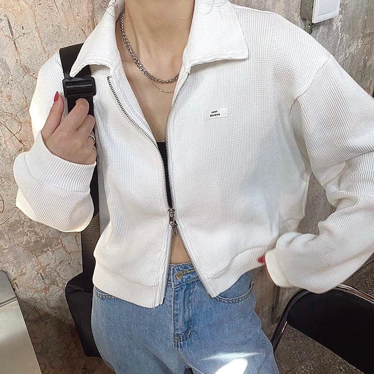 襟付きワッフルZIPトップス 春 秋 | SHEENA  | 詳細画像3 