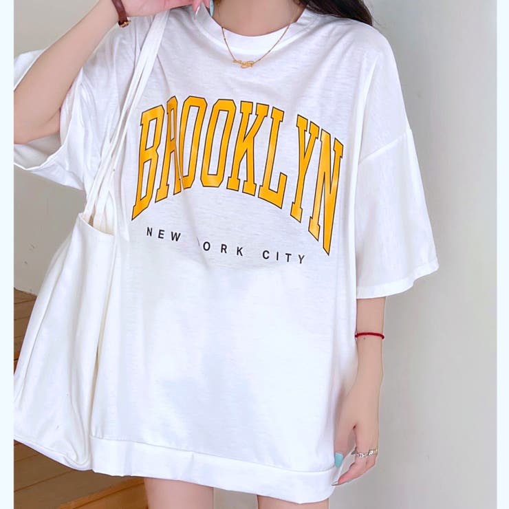 ホワイトオレンジ | BROOKLYNプリントオーバーＴシャツ 春 夏 | SHEENA 