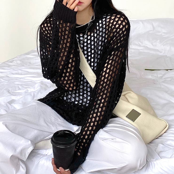 何でも揃う ルーズメッシュニットトップス 春 夏[品番：SHNW0009383 Clothing