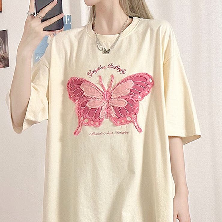 バタフライパッチオーバーサイズTシャツ 春 夏[品番：SHNW0009434