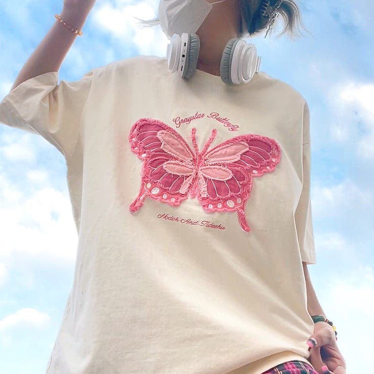 バタフライパッチオーバーサイズTシャツ 春 夏[品番：SHNW0009434