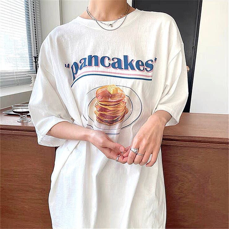 pancakesプリントルーズＴシャツ 春 夏[品番：SHNW0009534]｜SHEENA