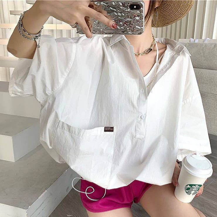 ビッグシルエットプルオーバー半袖シャツ 春 夏[品番：SHNW0009559