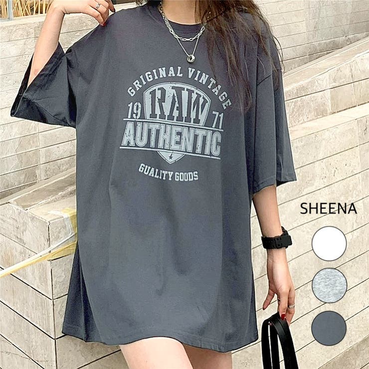 チャコールグレー】AUTHENTICロゴオーバーサイズＴシャツ 春 夏[品番