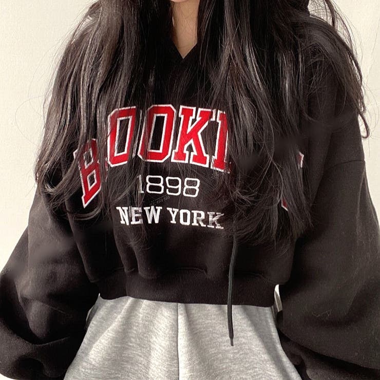BROOKLYN刺しゅうロゴショート丈パーカー 秋 冬[品番