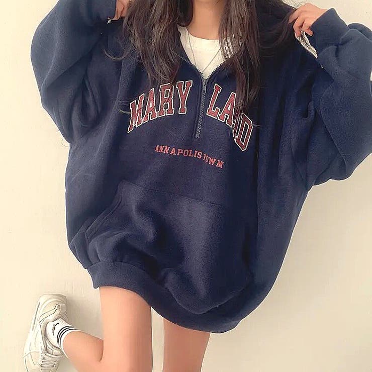 ネイビー | 刺しゅうロゴボアハーフジッププルオーバー 秋 冬 | SHEENA 