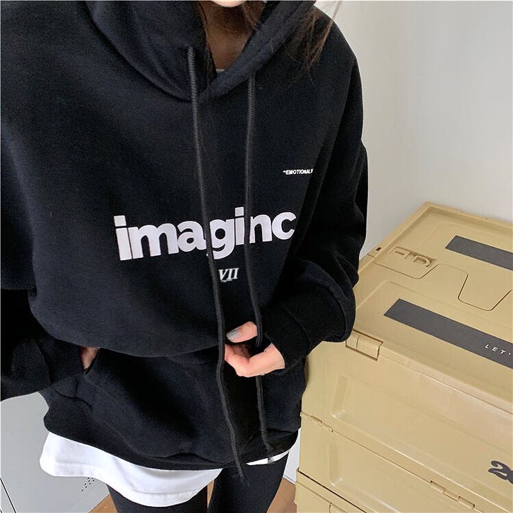 ブラック】imagincロゴオーバーサイズパーカー 秋 冬[品番