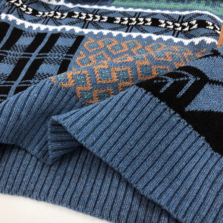 くま刺しゅうノルディック柄ニット 秋 冬[品番：SHNW0010195