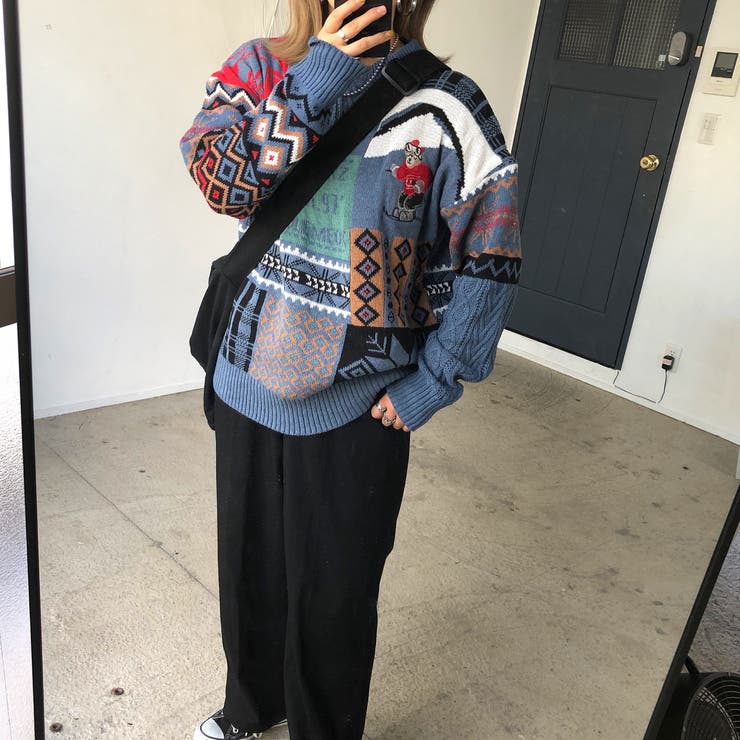 くま刺しゅうノルディック柄ニット 秋 冬[品番：SHNW0010195]｜SHEENA