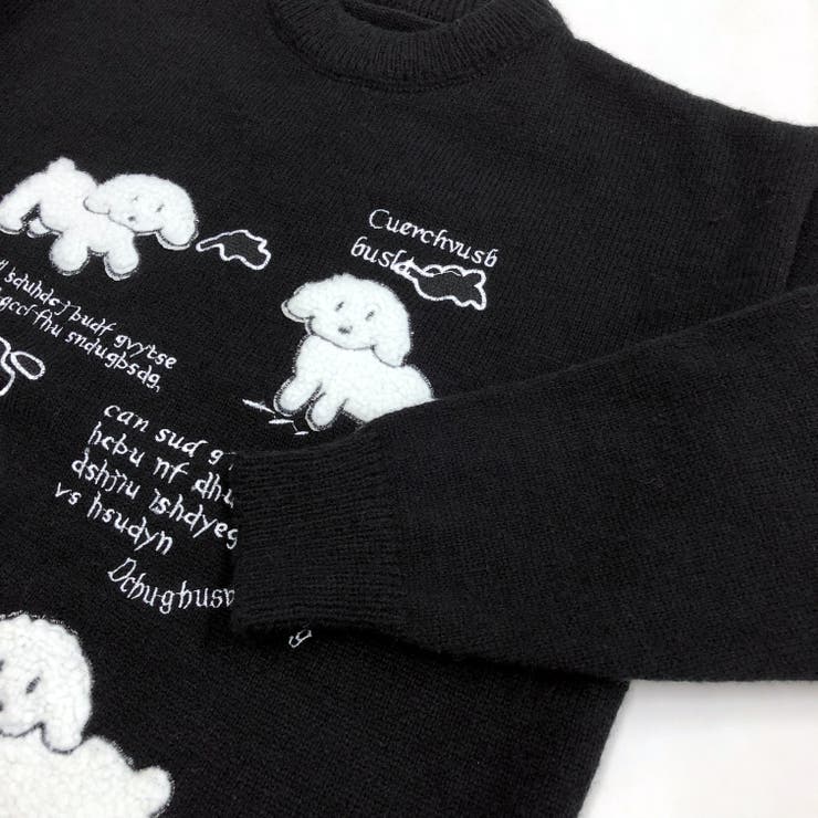 もこもこ犬ロゴ刺しゅうニットプルオーバー 秋 冬[品番：SHNW0010146