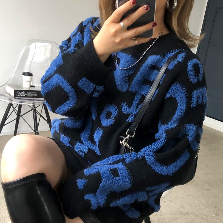 ブラックブルー | もこもこアルファベットニットプルオーバー 秋 冬 | SHEENA