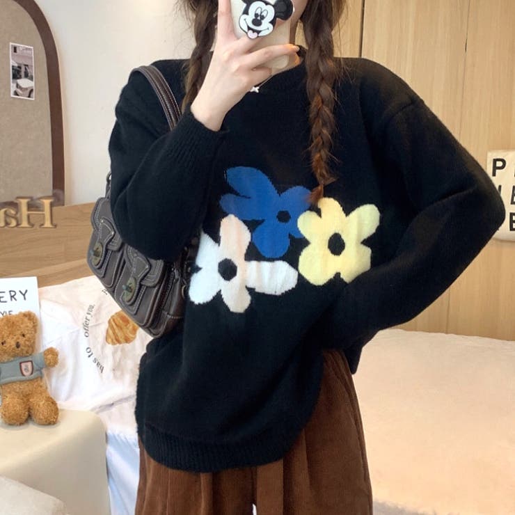 花柄ジャガードニットトップス 秋 冬[品番：SHNW0010284]｜SHEENA