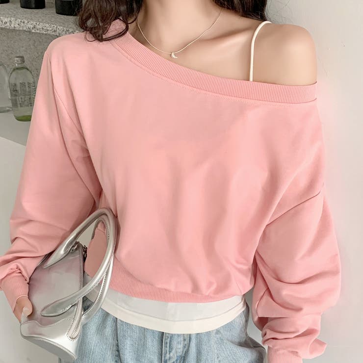 ピンク | ワイドネックショート丈トレーナー 春 秋 | SHEENA 