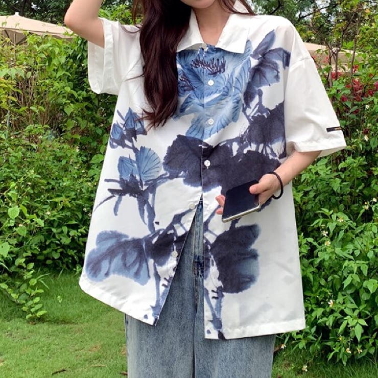 水彩フラワー柄ルーズシャツ 春 夏[品番：SHNW0011261]｜SHEENA