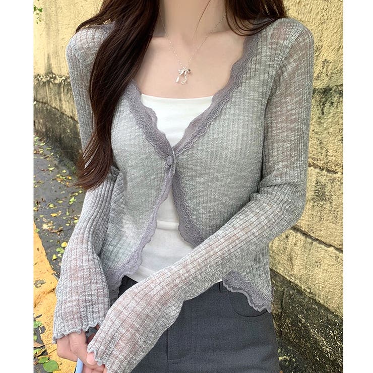 ライトグレー | レースアクセントシアーカーディガン 春 夏 | SHEENA 