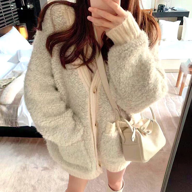 もこもこボアニットカーディガン 秋 冬[品番：SHNW0011629]｜SHEENA