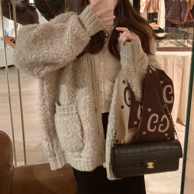 もこもこボアニットカーディガン 秋 冬[品番：SHNW0011629]｜SHEENA