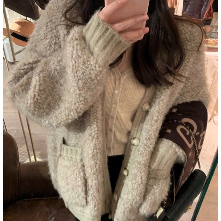 もこもこボアニットカーディガン 秋 冬[品番：SHNW0011629]｜SHEENA