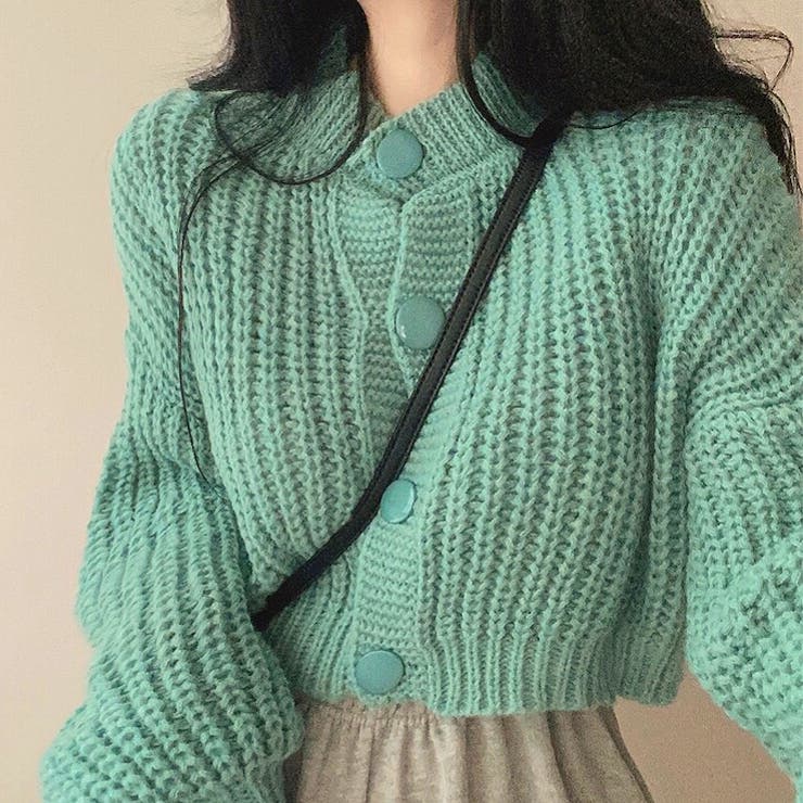 fifi chachnil ミントグリーン ショート丈カーディガン REAL STYLE（ファッション） カーディガン レディース 薄手 秋