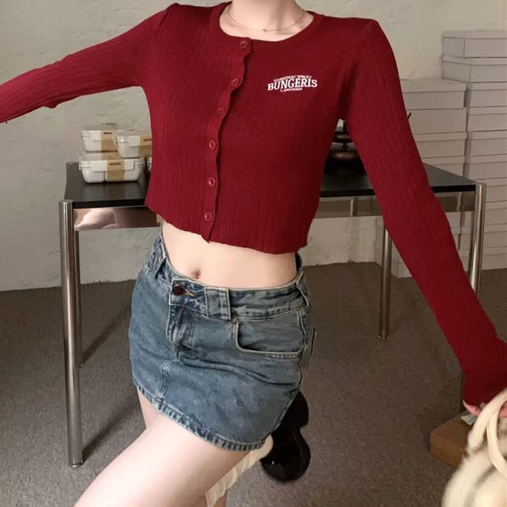 サムホール付き刺しゅうロゴニットカーディガン 秋 冬 | SHEENA  | 詳細画像10 