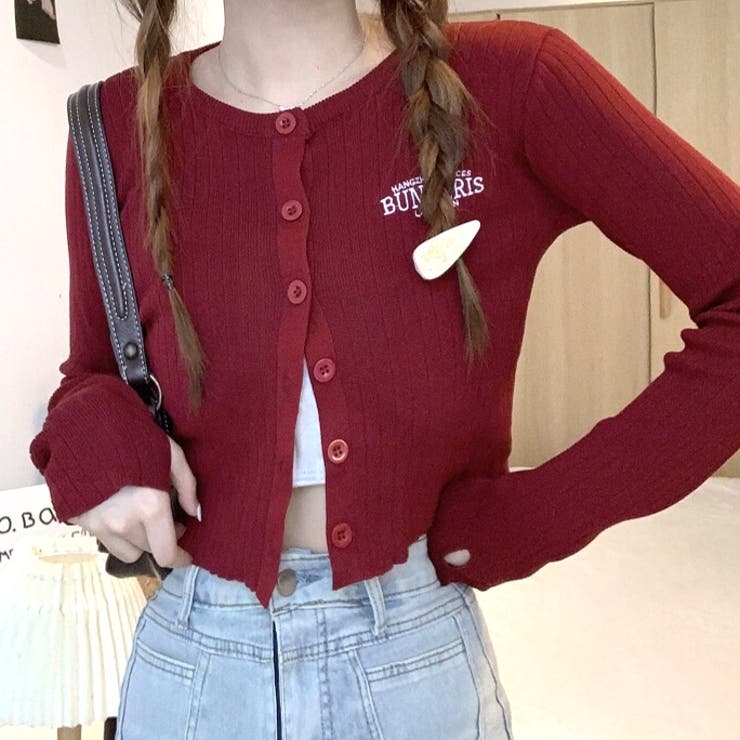 サムホール付き刺しゅうロゴニットカーディガン 秋 冬 | SHEENA  | 詳細画像5 