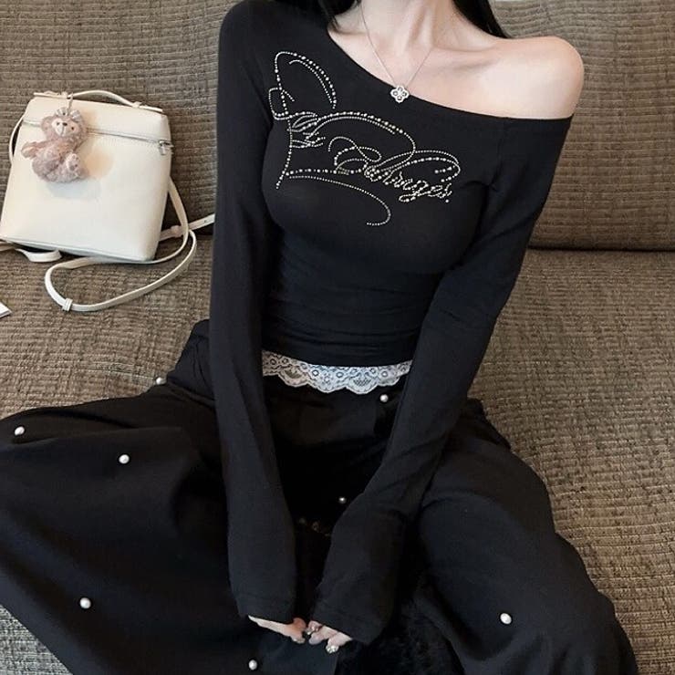 ラインストーンロゴワンショルトップス ロンT 秋 | SHEENA  | 詳細画像15 