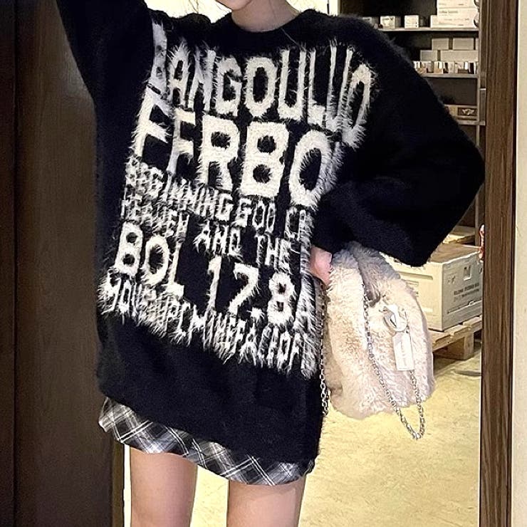 フロントロゴシャギーニットトップス 秋 冬[品番：SHNW0012067