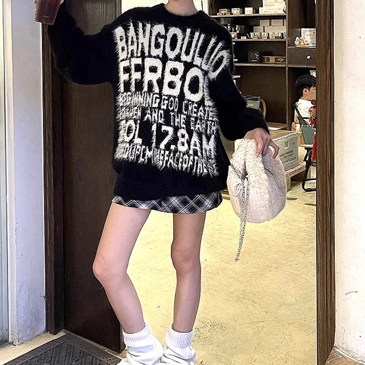 フロントロゴシャギーニットトップス 秋 冬[品番：SHNW0012067