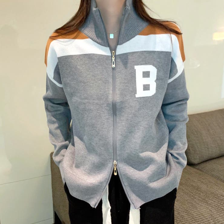 ワンポイントロゴ配色ニットトラックジャケット 秋 冬[品番  