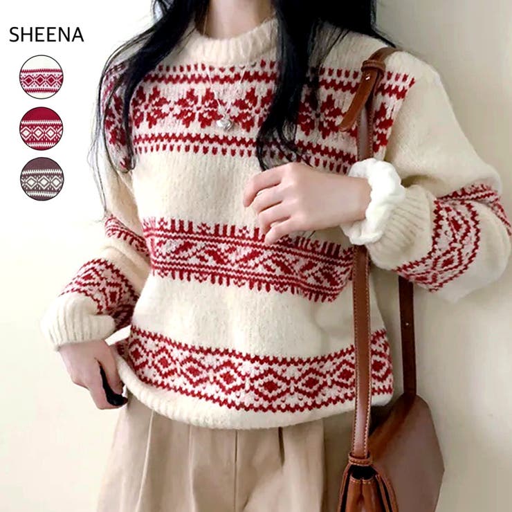 ノルディック柄ニットプルオーバー 秋 冬[品番：SHNW0012138]｜SHEENA