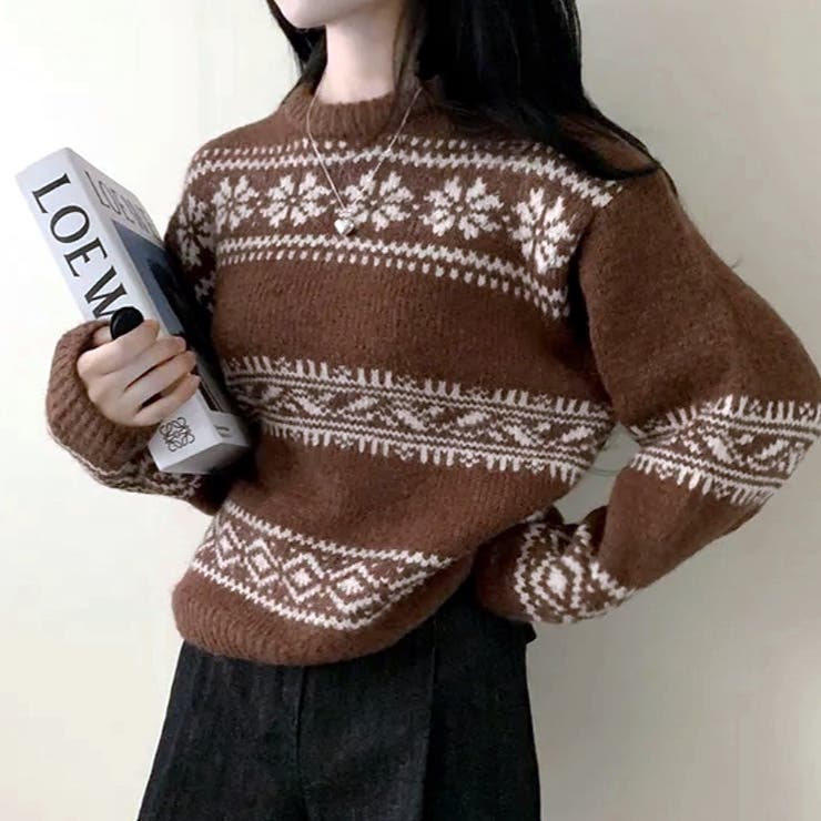 ノルディック柄ニットプルオーバー 秋 冬[品番：SHNW0012138]｜SHEENA