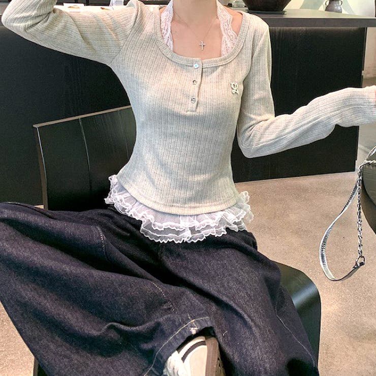 レースドッキングヘンリーネックリブトップス 春 秋 | SHEENA  | 詳細画像13 