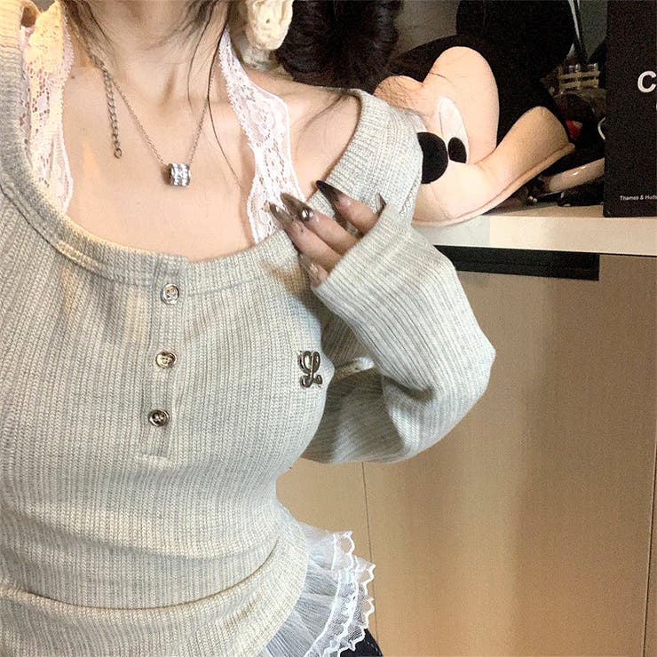 レースドッキングヘンリーネックリブトップス 春 秋 | SHEENA  | 詳細画像18 