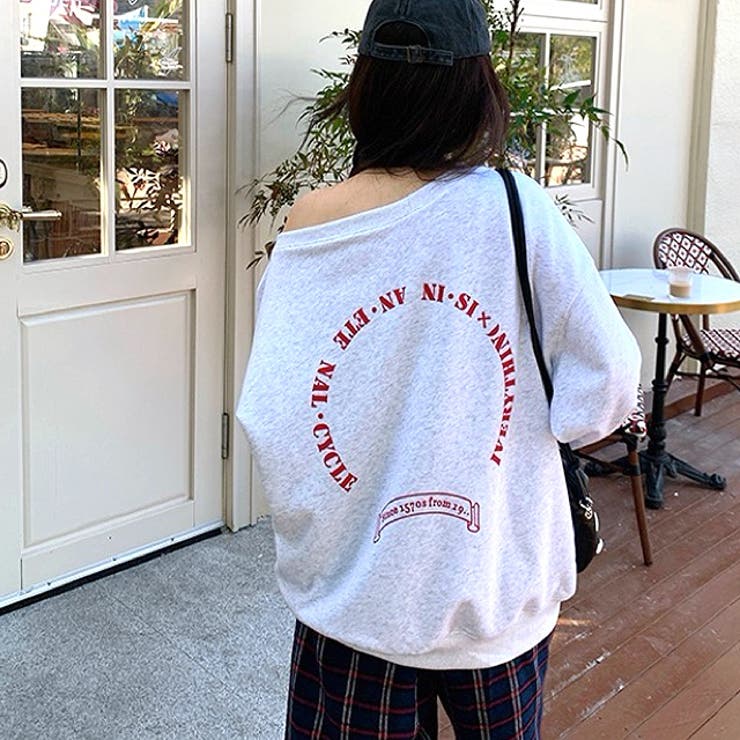 バックサークルロゴプリントオフショルダースウェットトレーナー 春 秋 | SHEENA  | 詳細画像2 