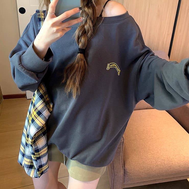 バックサークルロゴプリントオフショルダースウェットトレーナー 春 秋 | SHEENA  | 詳細画像23 