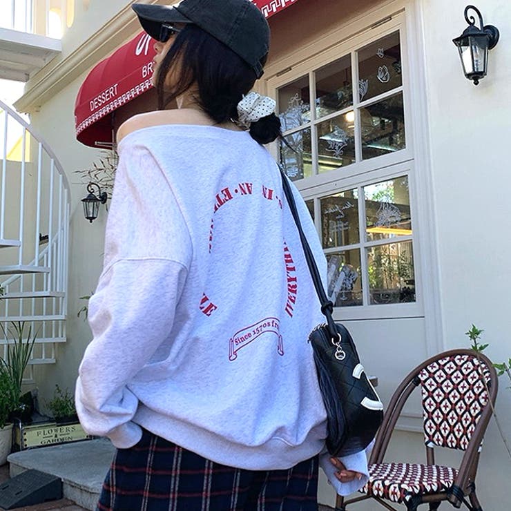 バックサークルロゴプリントオフショルダースウェットトレーナー 春 秋 | SHEENA  | 詳細画像3 